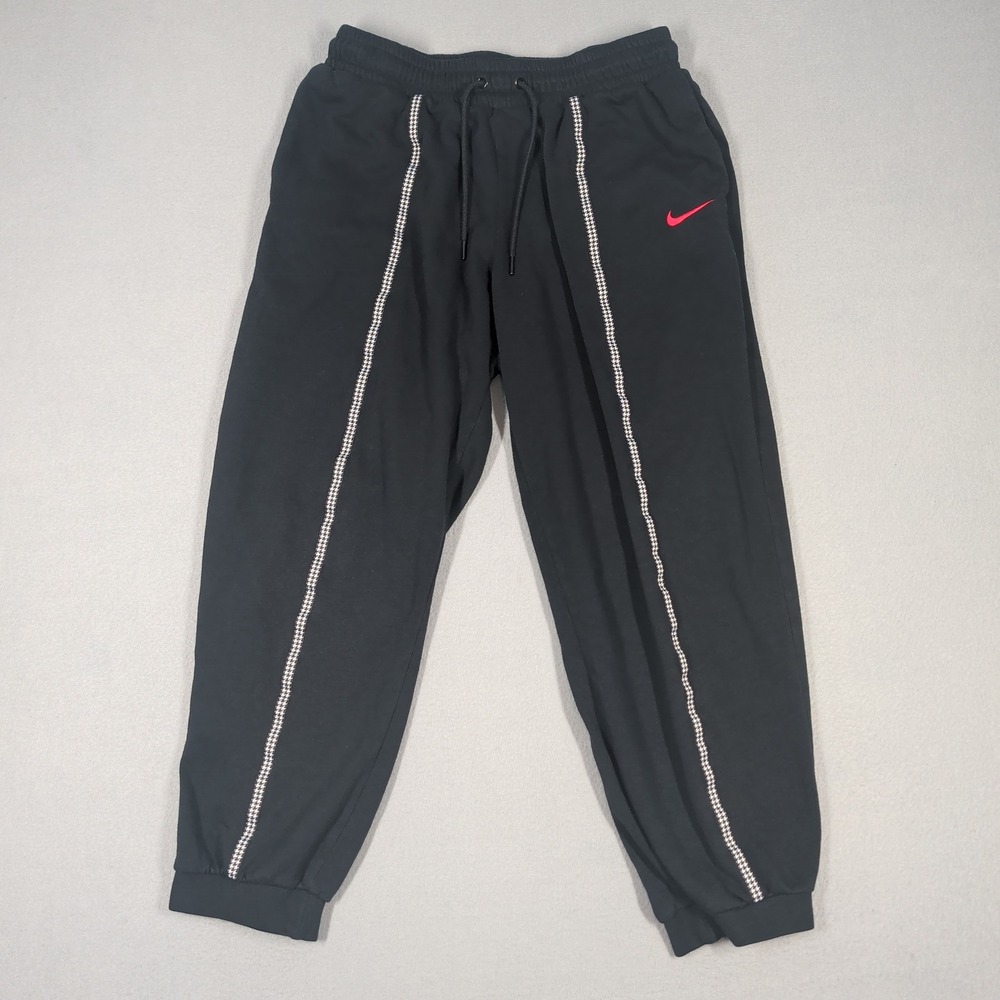 Nike Sweatpants Women Medium Black Houndstooth Trim Red Swoosh Joggers Athletic